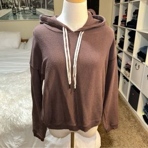 aerie | Ribbed Cotton Drawstring Oversized Long Sleeve Hoodie Dark Mauve